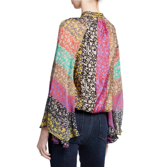 Alice & Olivia Prija Mandarin-Collar Flare-Sleeve Blouse –– NWT - Picture 3 of 17